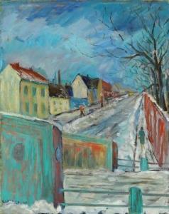 larsson Elvin 1913-1995,Swedish street view, winter,Bruun Rasmussen DK 2020-06-23