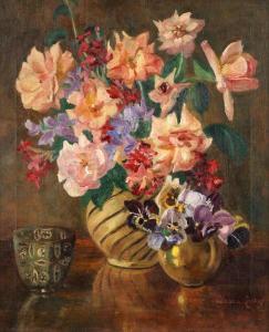 LASKY Bessie M 1890-1972,Floral still life with roses and pansies,John Moran Auctioneers 2017-05-23