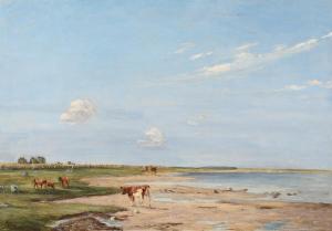 LASSEN Aksel Martin 1869-1946,Calves and horses at the beach,1937,Bruun Rasmussen DK 2024-01-08