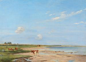LASSEN Aksel Martin 1869-1946,Calves and horses at the beach,1937,Bruun Rasmussen DK 2023-05-08
