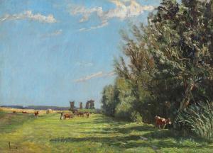 LASSEN Aksel Martin 1869-1946,Field landscape with grazing cows,1914,Bruun Rasmussen DK 2024-02-19