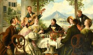 LASSEN Hans August,elegant figures drinking a toast on a vine-covered,1909,John Nicholson 2022-12-21