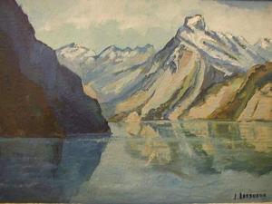 LASSUEUR Jean 1899-1980,Suiveur de F. Hodler, Lac de montagne sur fond de ,1920,Blavignac 2007-03-22