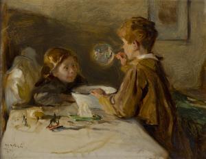 LASZLO DE LOMBOS Philip Alexius,The Artist's Children Blowing Bubbles,1914,Rosebery's 2024-02-27