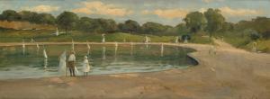 LATOUR EUGENIO,Kinder beim Spiel mit Segelbooten an einem Teich,1910,Galerie Bassenge DE 2012-11-29