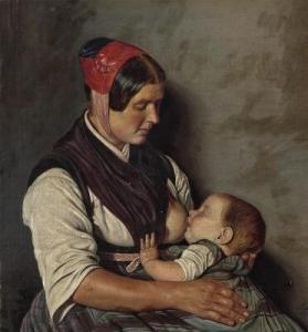 LAUB Ernst 1839-1867,A mother is breastfeeding her child,1859,Bruun Rasmussen DK 2019-11-26