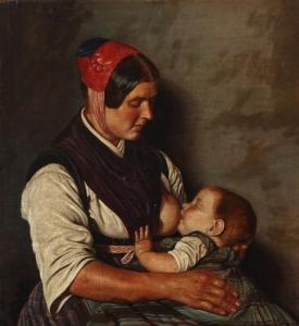 LAUB Ernst 1839-1867,A mother is breastfeeding her child,1859,Bruun Rasmussen DK 2020-01-27