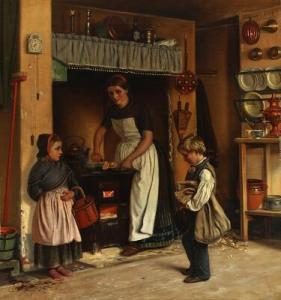 LAUB Ernst 1839-1867,Interior with a family in a kitchen,Bruun Rasmussen DK 2021-09-20
