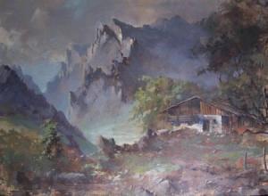 LAUBENTHAL Fritz 1800-1900,Hochgebirgslandschaft mit Bauernhaus,Zeller DE 2009-04-16