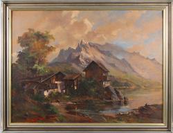 LAUBENTHAL Fritz 1800-1900,romantische voralpine Landschaft mit Bauernhaus am,Mehlis DE 2007-08-24