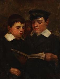 LAUBMANN Paul 1860-1917,Two boys reading a magazine,1901,Bruun Rasmussen DK 2021-04-26