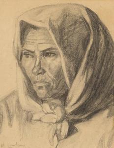 LAUBSER Maggie 1886-1973,Portrait of an Old Woman Wearing a Head Scarf,1920,Strauss Co. 2024-03-11