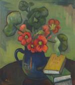 LAUBSER Maggie 1886-1973,Still Life with Flowers and Books - Seascape with ,Strauss Co. 2021-10-11