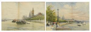LAUDER Charles James,Thames Embankment scenes with Houses of Parliament,Eastbourne 2023-04-13