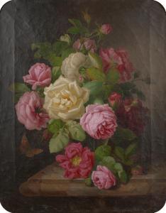 LAUER Josef 1818-1881,Still Life with Roses and Butterfly,Leonard Joel AU 2023-05-30