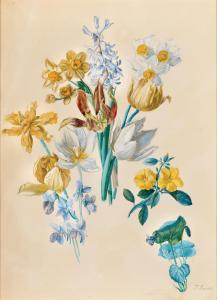 LAUER Josef 1818-1881,Study sheet with daffodils, tulips and violets,Palais Dorotheum AT 2024-03-28