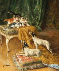LAUR Yvonne Marie, Yo 1879-1943,Two Jack Russells and Three Kittens,Palais Dorotheum AT 2021-11-09
