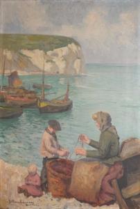 LAURENS Jean Pierre 1875-1933,Mère et enfant au bord de la mer, Yport,1908,Rossini FR 2017-03-21