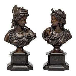LAURENT Eugène 1832-1898,Pair of busts. «Comedy» and »Tragedy»,1885,Kaupp DE 2022-11-26