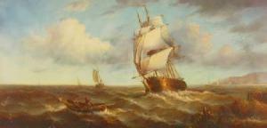 LAURENT Jean Emile,Oil on panel - Man o' war & sailing ships near the,Burstow and Hewett 2006-03-01