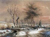 LAURENT Jules 1800-1877,Winterlandschaft bei untergehender Sonne,DAWO Auktionen DE 2016-02-24