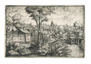 LAUTENSACK Hans Sebald,Landschaft mit Bauerngehöft und Holzbrücke,1553,Palais Dorotheum 2023-10-04