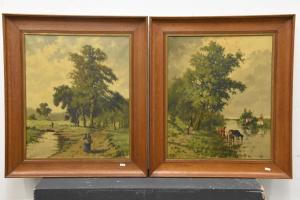 LAUTERS Guillaume 1800-1900,Paire de paysages signés Guillaume Lauters,Rops BE 2020-10-04