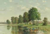 LAUTERS Guillaume 1800-1900,Vast River Landscape with Punt and Village in the ,Burchard 2014-03-23