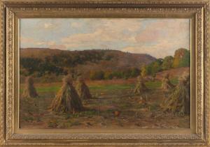 LAVALLEY Jonas Joseph 1858-1930,Fall landscape with haystacks and pumpkins,Eldred's US 2023-04-07
