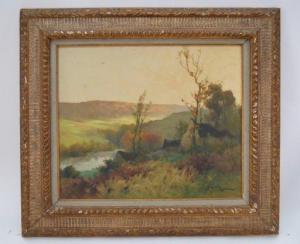 LAVAUX Georges Grégoire 1860,Landscape with cottage by river,Hood Bill & Sons US 2020-03-24