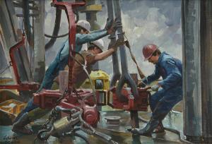 LAVIN ROBERT 1919-1997,Oil Workers,1982,Simpson Galleries US 2020-06-07