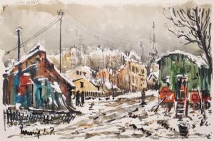 LAVOINE Robert L.P. 1916-1999,Roulotte en banlieue sous la neige,Rossini FR 2016-04-05