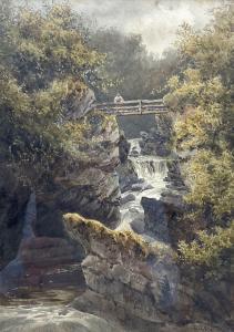 LAW David 1831-1901,Figure on a Bridge over a Waterfall,1876,David Duggleby Limited GB 2023-07-22