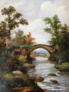 LAWLEY T 1900-1900,River fishing scene with arched bridge and cattle,Golding Young & Co. 2021-04-15