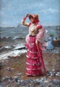 LAWRENCE George,Victorian Lady ona Windy Day at the Beach,Elder Fine Art AU 2010-03-21