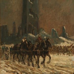 LAWSON Cecil C. P 1900-1900,Soldiers marching next to snow-covered ruins,Bruun Rasmussen 2010-11-15