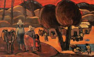 LAWSON Phyllis 1919-2010,Figures in a Village,1959,Tiroche IL 2012-01-28