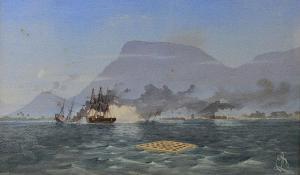 LAWTON MOSS EDWARD 1843-1880,Bulldog shelling the forts at Cap Haiti on 9-11-18,Mallams 2015-07-08