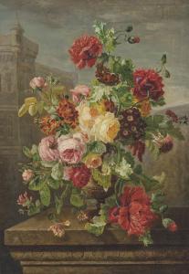 LAYS Jean Pierre,Roses, Poppies, Honeysuckle and Polyanthus, in a u,1860,Christie's 2021-07-15