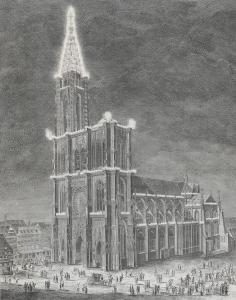 LE BAS Jacques Philippe 1707-1783,Représentation de l'église Cathédrale de Strassbo,Bruun Rasmussen 2024-03-04