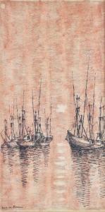 LE BEAU Luc 1928,Thoniers au soleil couchant,Ruellan FR 2023-04-15