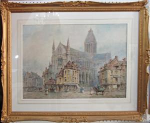 LE BOEUFF Pierre 1899-1920,Busy city scene with cathedral, figures,Wotton GB 2021-11-08