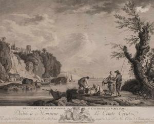 LE GOUAZ Yves Marie,Partie in der Normandie von Bergen umgebener See m,c.1780,Mehlis 2020-05-28