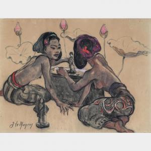LE MAYEUR DE MERPRES Adrien Jean 1880-1958,Two Balinese Maidens,2007,33auction SG 2023-11-05