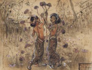 LE MAYEUR DE MERPRES Adrien Jean 1880-1958,Two Balinese maidens in a garden,Sotheby's GB 2023-10-06