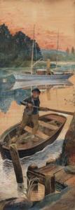 LE MOUEL Eugène Louis 1859-1934,Jeune pêcheur à la barque,Millon & Associés FR 2018-12-18