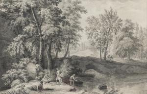 LE ROY Joseph François 1768-1829,Bathers at a lake in a wooded landscape,Nagel DE 2023-11-08