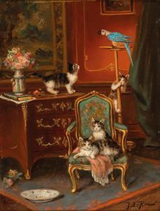 LE ROY Jules 1833-1865,Cats Playing with a Parrot,Palais Dorotheum AT 2022-09-08