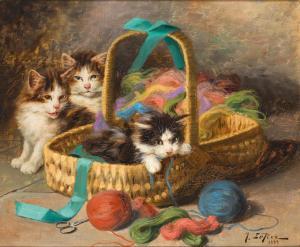 LE ROY Jules 1833-1865,Kittens in a Wool Basket,1899,Palais Dorotheum AT 2022-09-08