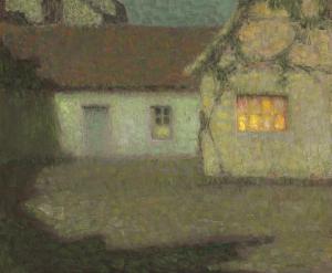 LE SIDANER Henri 1862-1939,La cour de la maison, clair de lune,1931,Christie's GB 2009-11-04